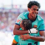 Lamine Yamal celebra su doblete en la victoria del Barcelona ante Levante