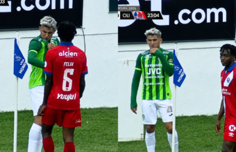 Chuy Pérez realiza un gesto durante su enfrentamiento con Félix García en el Marathón vs Olimpia