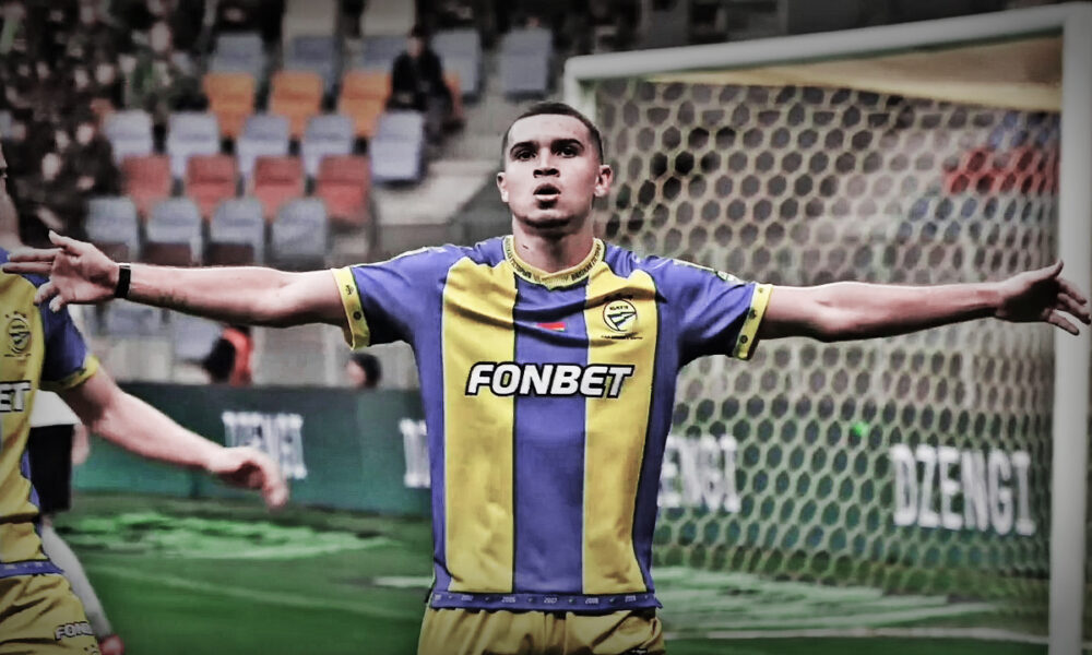 Erick Puerto celebra su segundo gol con el BATE Borisov en Bielorrusia